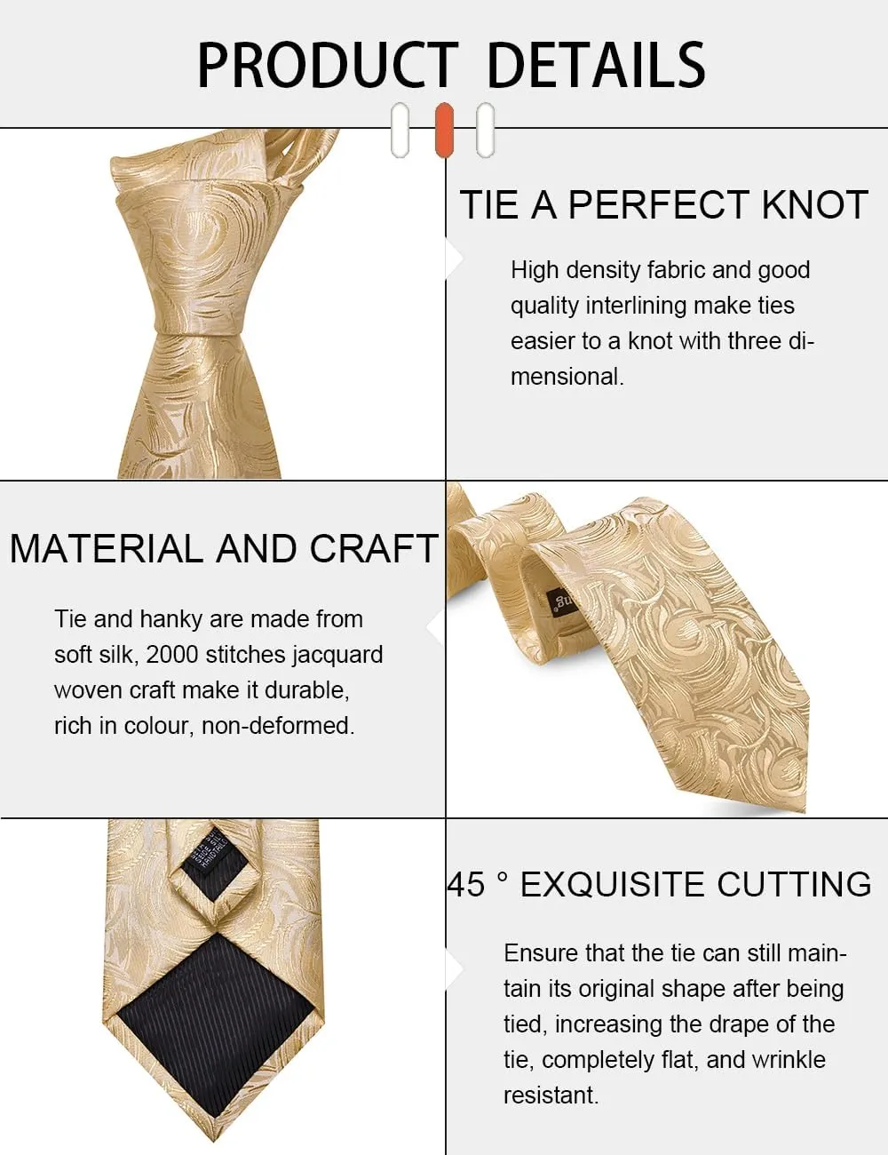 Men's Tie Sets Floral Paisley Woven Necktie Pocket Square Cufflinks with Lapel Pin Brooch Tie Clip Tie Ring
