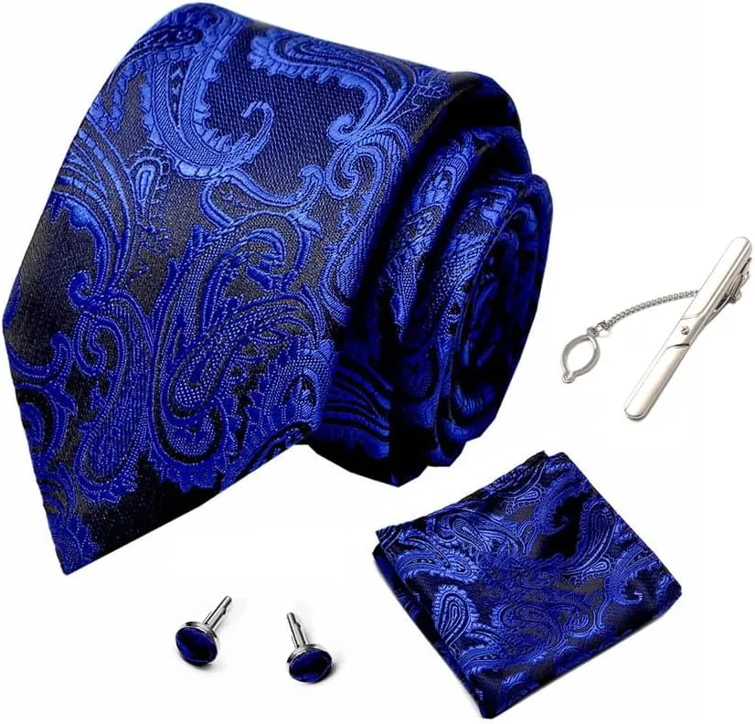 Men's Tie Sets Necktie & Pocket Square 4 in 1 Gift Set for Wedding and Business