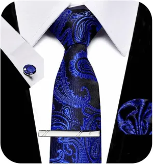 Men's Tie Sets Necktie & Pocket Square 4 in 1 Gift Set for Wedding and Business
