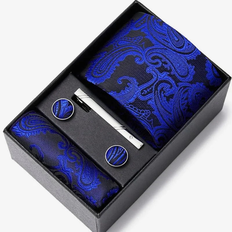 Men's Tie Sets Necktie & Pocket Square 4 in 1 Gift Set for Wedding and Business