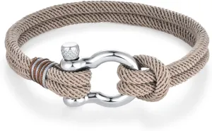 Mens Womens Nautical Sailor Rope Bracelet, Two-row Friendship Bracelet with Steel Screw Anchor Shackles