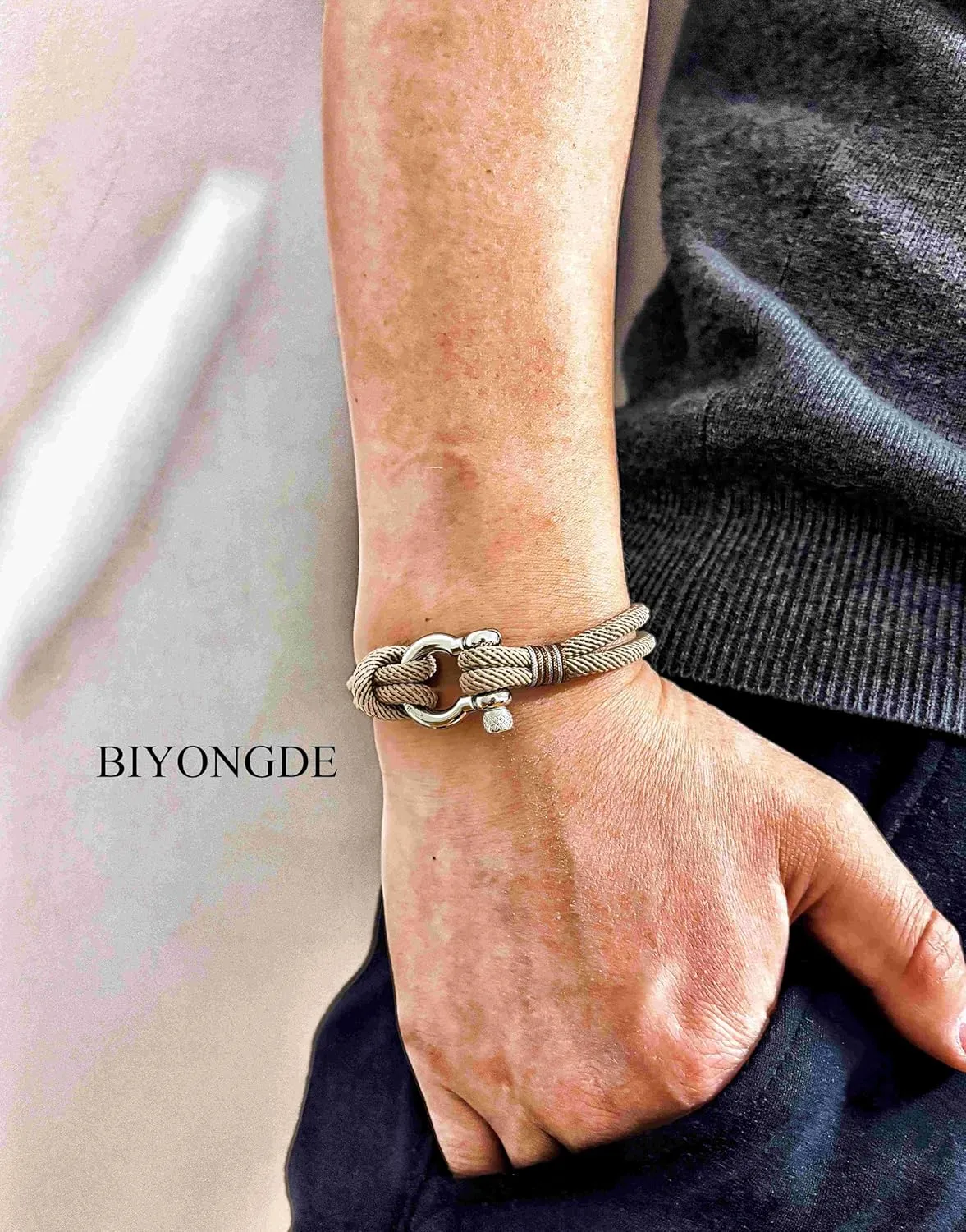 Mens Womens Nautical Sailor Rope Bracelet, Two-row Friendship Bracelet with Steel Screw Anchor Shackles