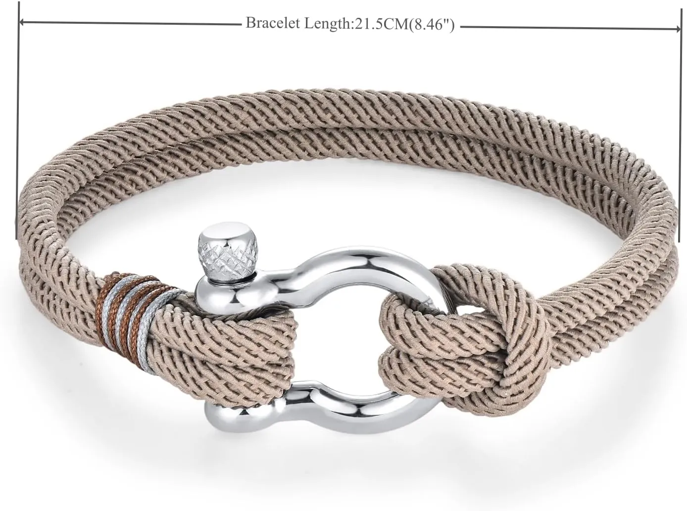 Mens Womens Nautical Sailor Rope Bracelet, Two-row Friendship Bracelet with Steel Screw Anchor Shackles