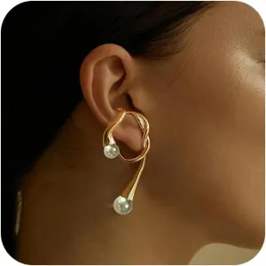Metmejiao Ear Cuff Earrings for Women Trendy Pearl Stuff Gifts Christmas Gifts Pearl Ear Cuff Earrings No Piercing Pearl Ear Clip Wrap Around Fake Earrings Ear Wrap Crawler Pearl Wrap Earrings