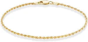 Miabella 18K Gold Over Sterling Silver Italian 2mm, 3mm Diamond-Cut Braided Rope Chain Bracelet for Men Women, Solid 925 Made in Italy