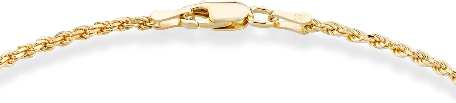 Miabella 18K Gold Over Sterling Silver Italian 2mm, 3mm Diamond-Cut Braided Rope Chain Bracelet for Men Women, Solid 925 Made in Italy