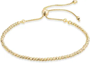 Miabella 925 Sterling Silver or 18K Gold Plated Diamond-Cut Adjustable Bolo 2.5mm Bead Ball Bracelet for Women, Made in Italy