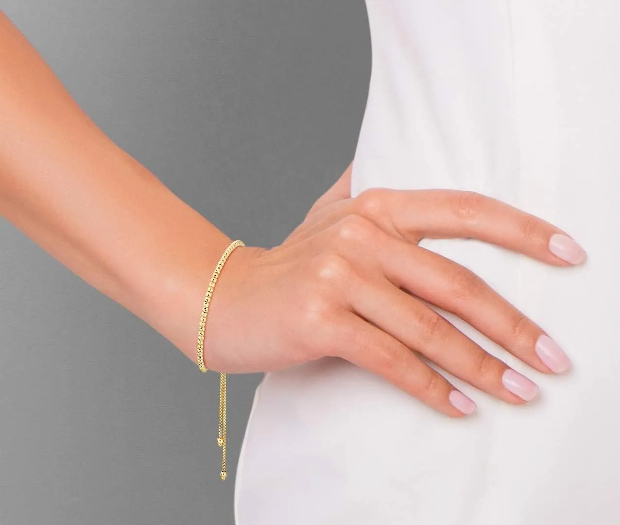 Miabella 925 Sterling Silver or 18K Gold Plated Diamond-Cut Adjustable Bolo 2.5mm Bead Ball Bracelet for Women, Made in Italy