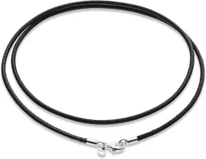 Miabella Genuine 2mm Black or Brown Italian Leather Cord Chain Necklace for Men Women with 925 Sterling Silver Clasp Made in Italy