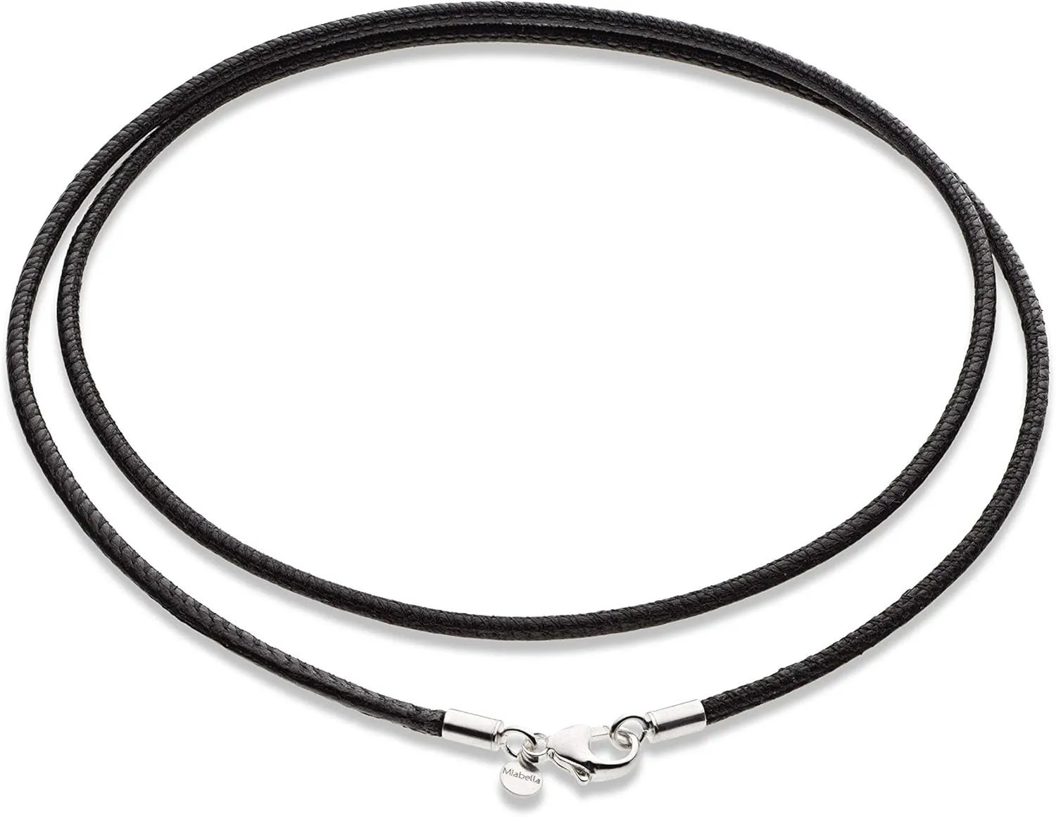 Miabella Genuine 2mm Black or Brown Italian Leather Cord Chain Necklace for Men Women with 925 Sterling Silver Clasp Made in Italy