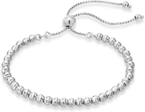 Miabella Italian 925 Sterling Silver or Yellow Gold Plated Diamond-Cut Adjustable Bolo 4mm Bead Ball Bracelet for Women, Made in Italy