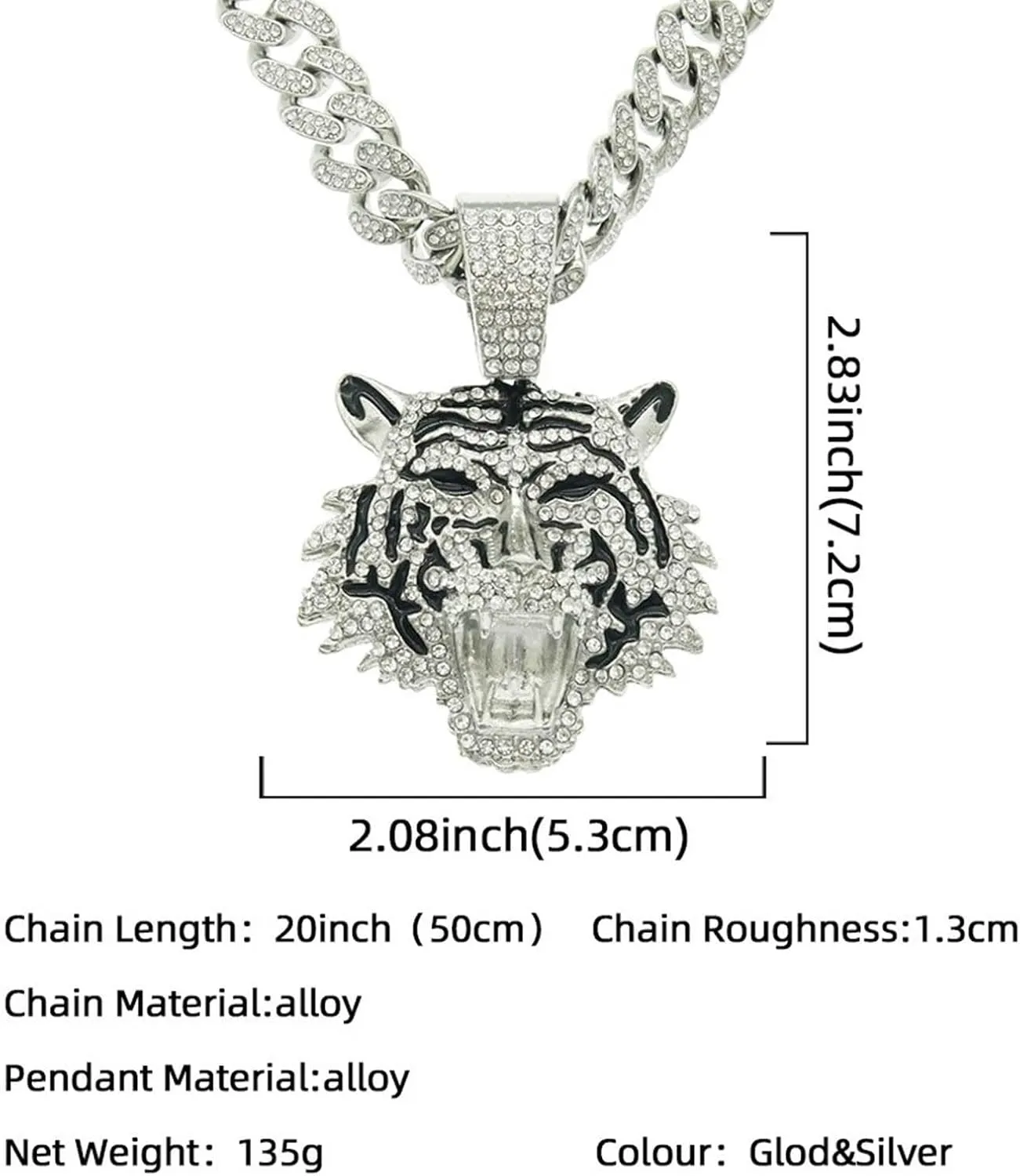 Miami Necklaces Cuban Pedant Necklace, Iced Out Bling Diamond Jewelry Silver/Gold Hip Hop Cuban Link Chains for Men Women