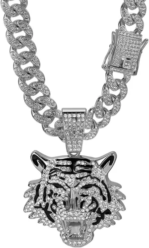 Miami Necklaces Cuban Pedant Necklace, Iced Out Bling Diamond Jewelry Silver/Gold Hip Hop Cuban Link Chains for Men Women
