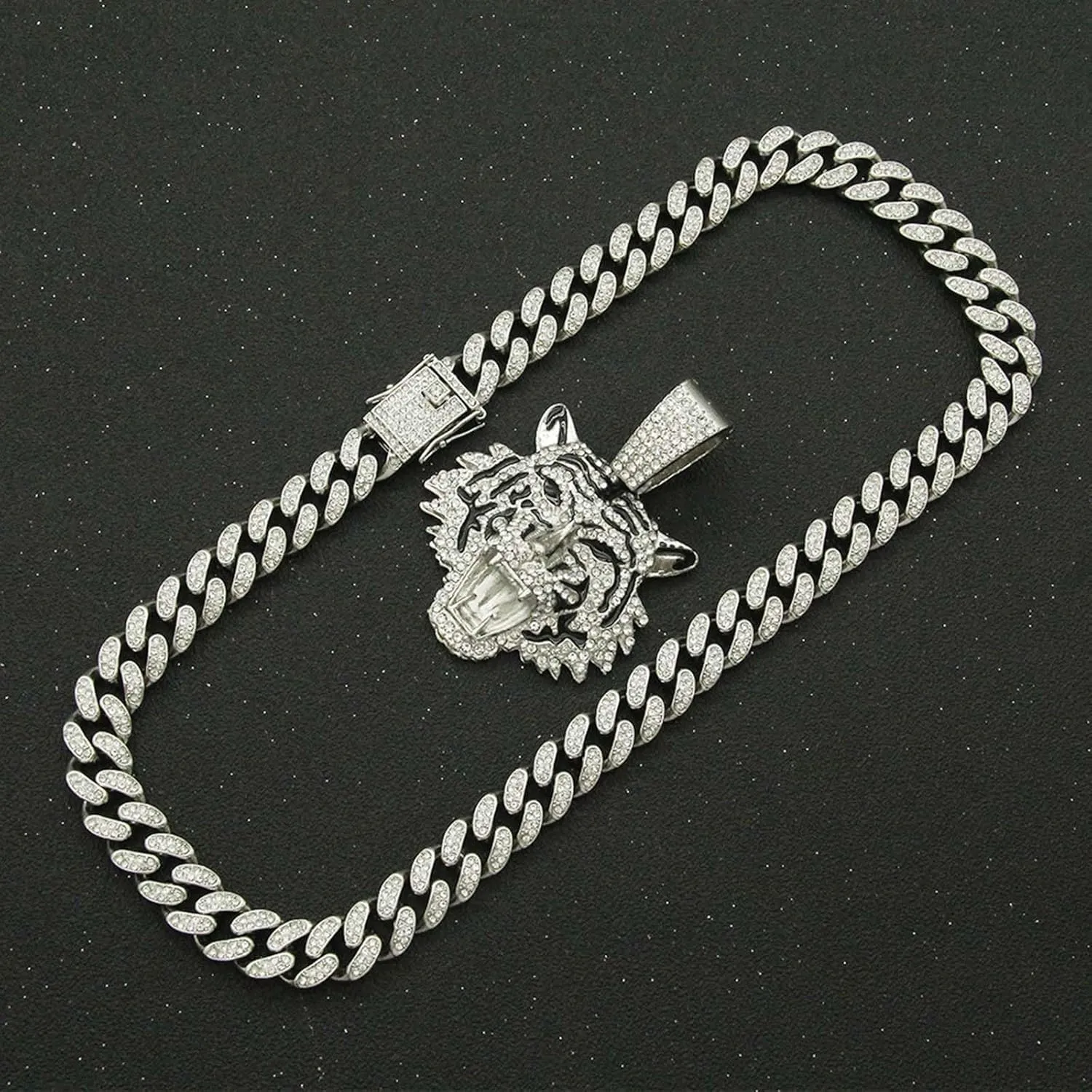 Miami Necklaces Cuban Pedant Necklace, Iced Out Bling Diamond Jewelry Silver/Gold Hip Hop Cuban Link Chains for Men Women