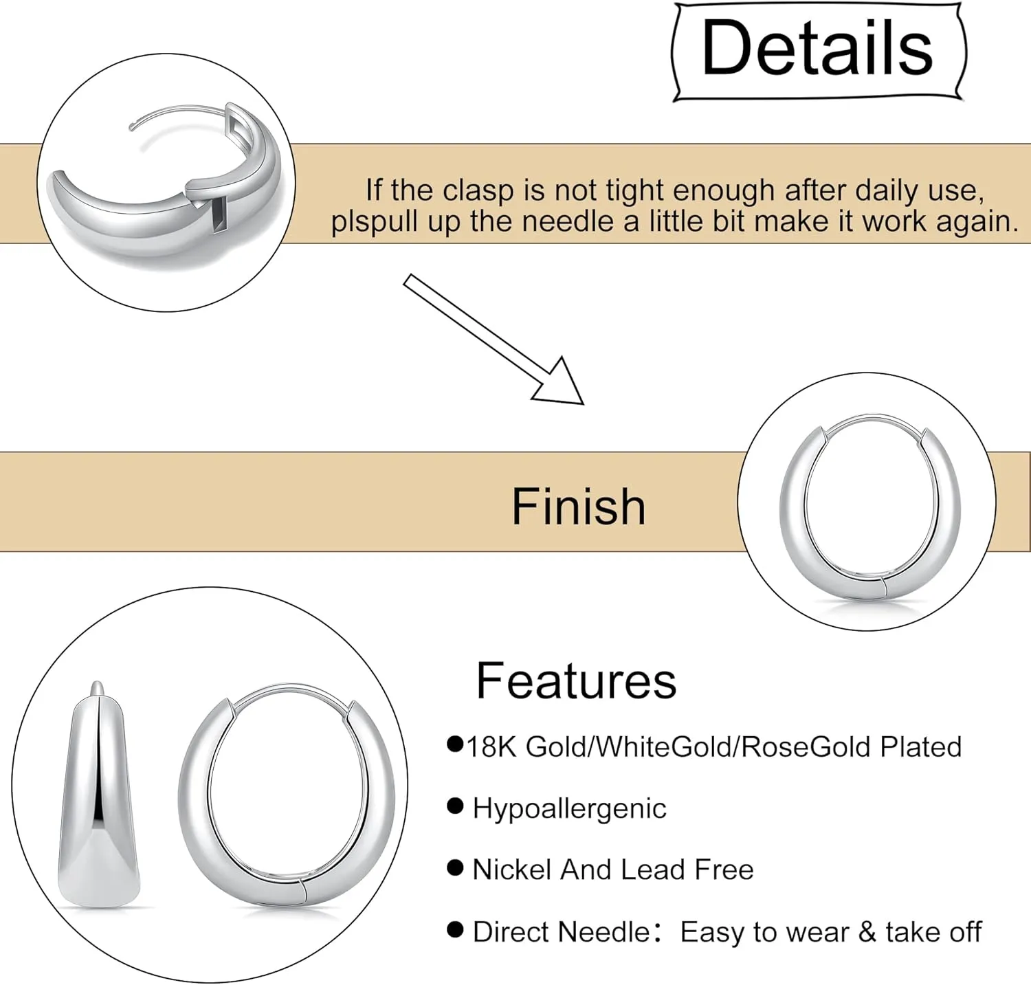 micuco Chunky Gold Hoop Earrings for Women - 18K Real Gold Plated Lightweight Hollow Hypoallergenic Earrings for Women