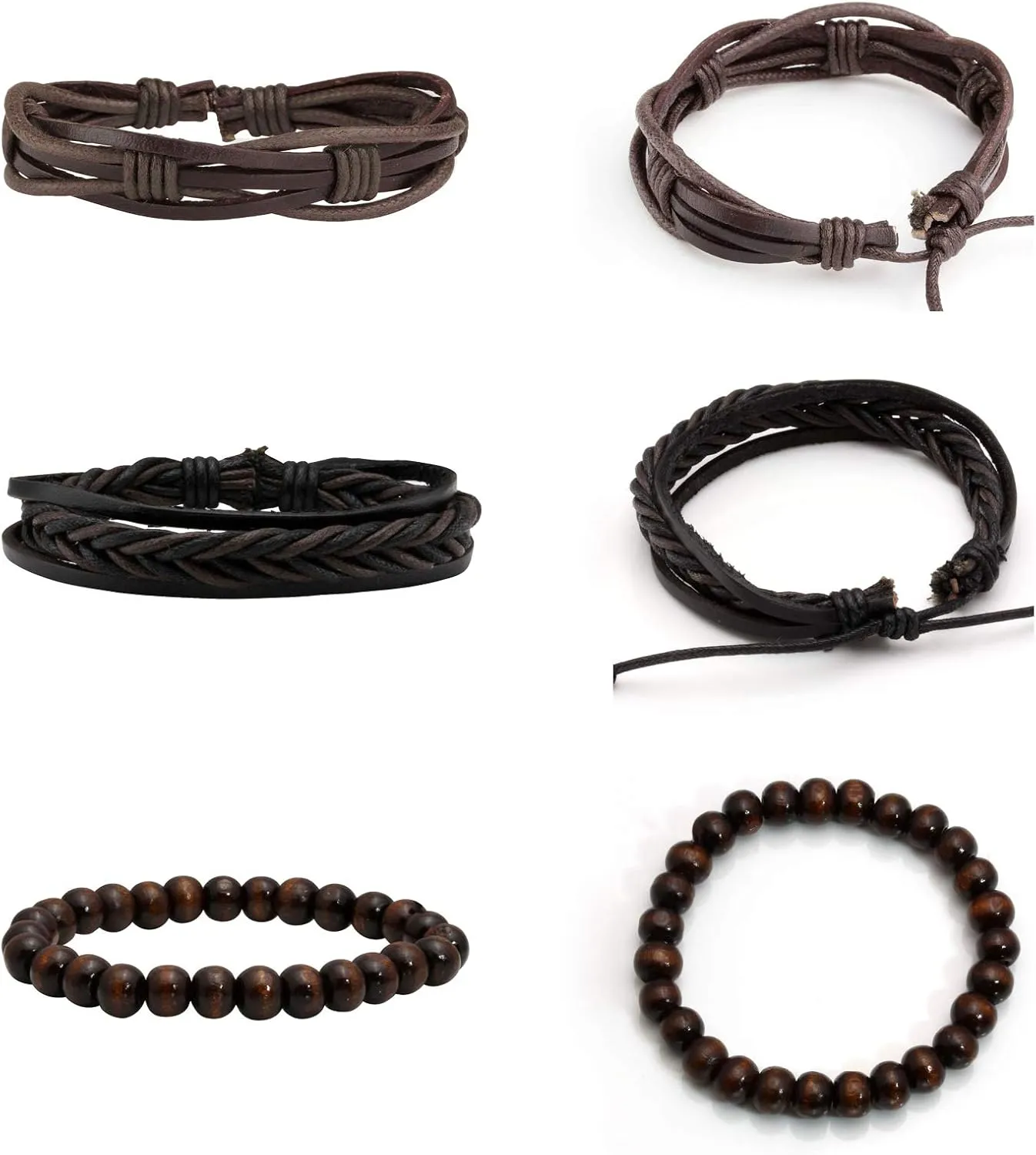 MILAKOO 6 Pcs Punk Braided Leather Bracelets for Men Women Cuff Wrap Wristbands Adjustable