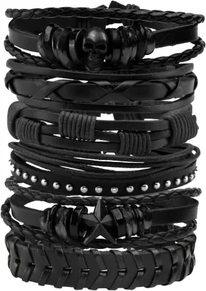 MILAKOO 6Pcs Punk Leather Bracelets for Women Men Braided PU Wristband Skull Skeleton Accessories