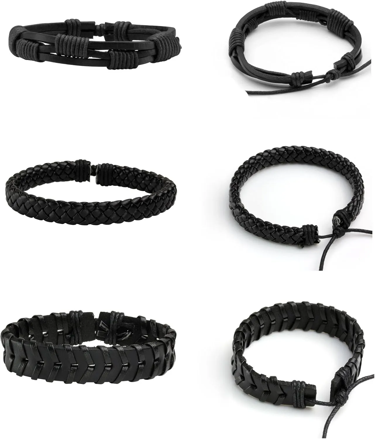 MILAKOO Braided Leather Bracelet for Men Women Cuff Wrap Bracelet Adjustable Black and Brown