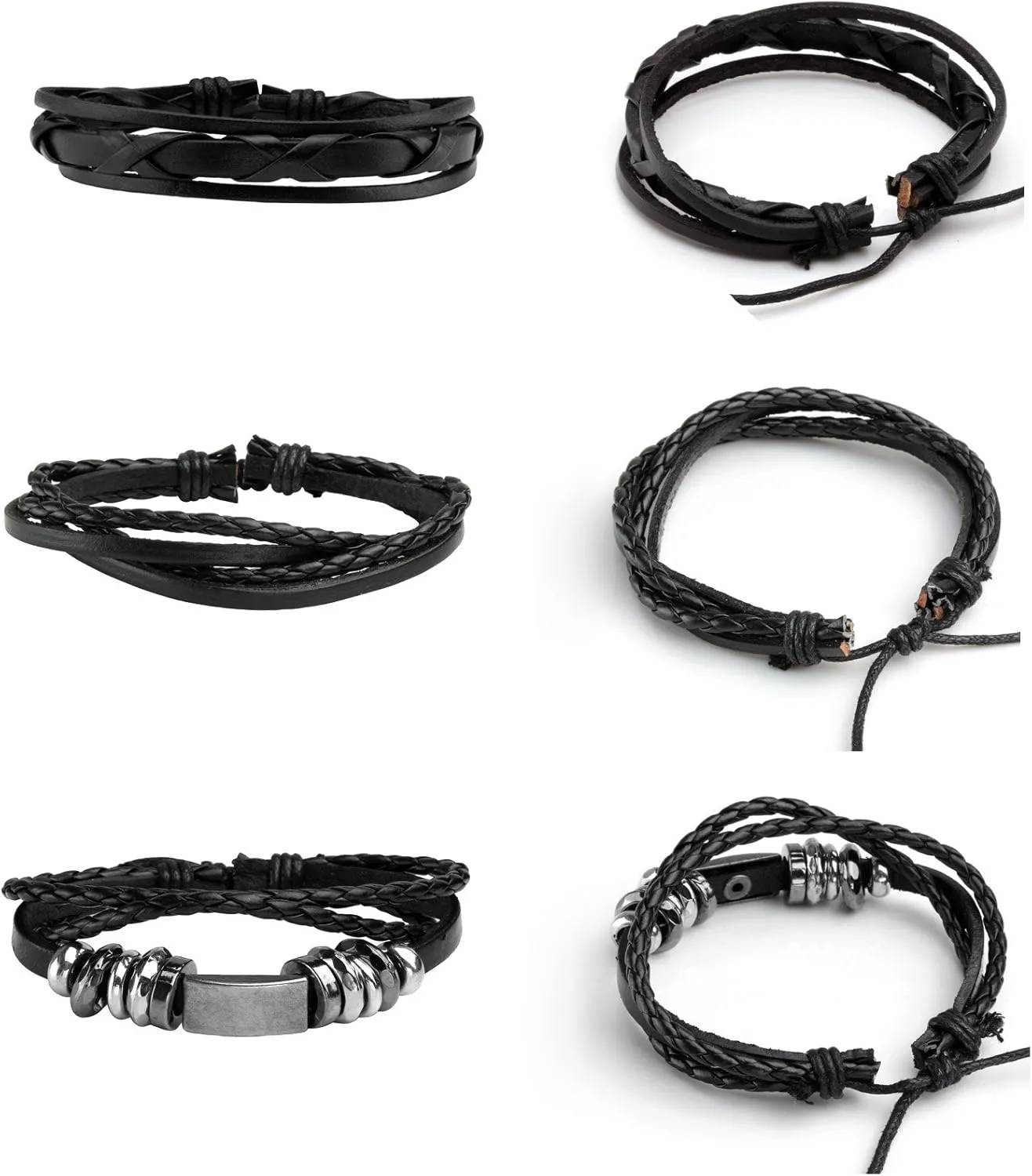MILAKOO Braided Leather Bracelet for Men Women Cuff Wrap Bracelet Adjustable Black and Brown