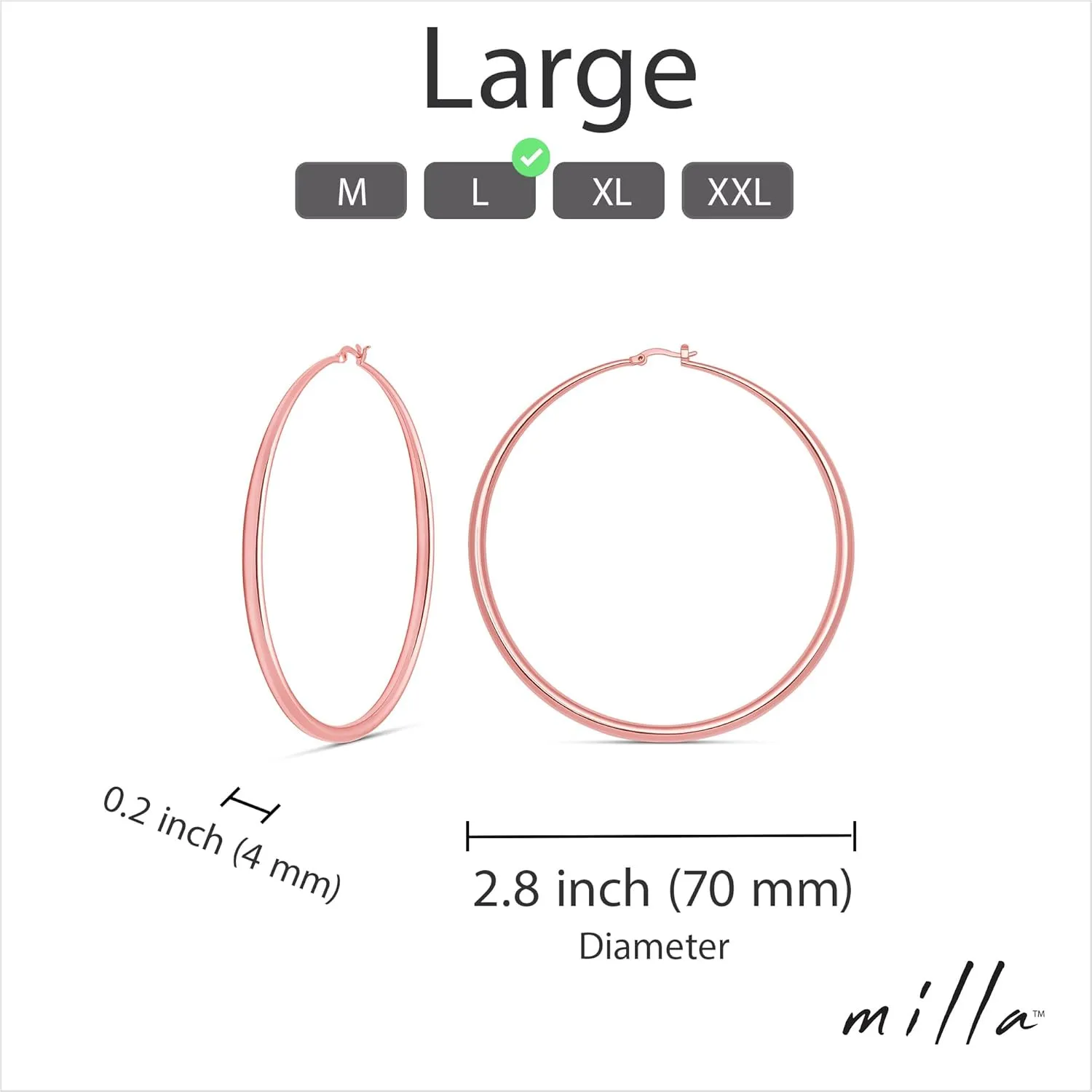 MILLA 14K Gold Hoop Earrings For Women, Silver Hoop Earrings & Rose Gold Earrings with Graduated Curvature