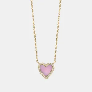 Mini Pink Opal Diamond Border Heart Necklace