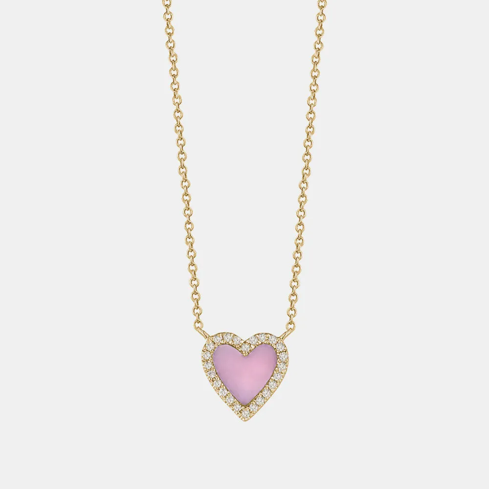 Mini Pink Opal Diamond Border Heart Necklace