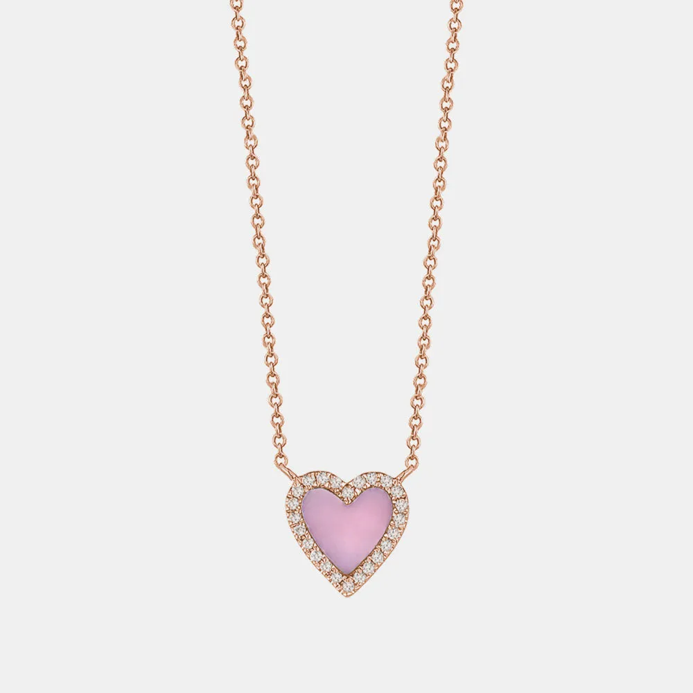 Mini Pink Opal Diamond Border Heart Necklace