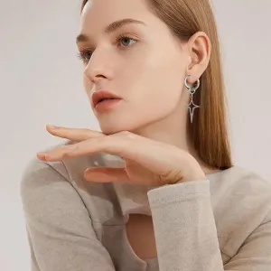Minimalist Cross Hollow Star Hoop Earrings for Women Vintage North Star Dangle Drop Huggie Earrings Party Jewelry