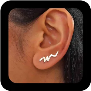Minimalist Geometric Stud Earrings Wave Ear Climber Earrings Gold Ear Climber Crawler Earrings Geometric Climber Cuff Earrings Jewelry for Women