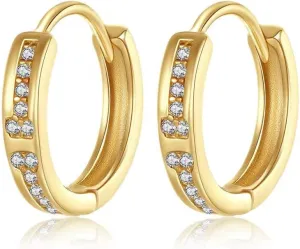 Minimalist Gold Hoop Earrings, Pave CZ Diamond, Lightweight Fashion Jewelry for Women
