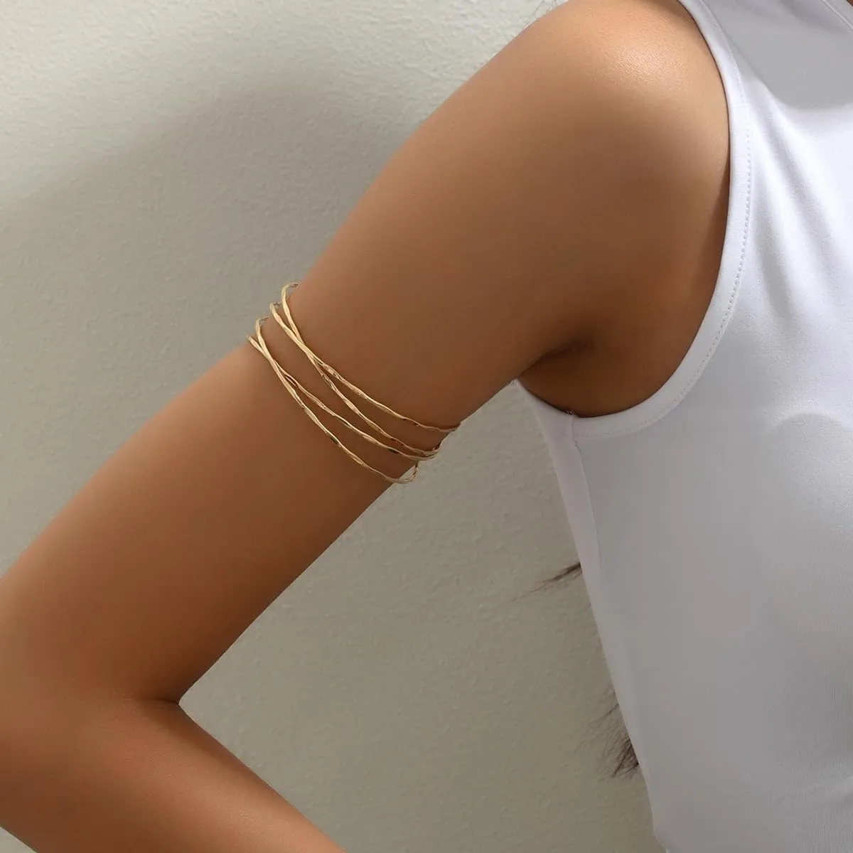 Minimalist Women's Gold Silver Adjustable Arm Bracelet - Dainty Layered Armband Boho Bangle Bracelets - Boho Bangle Armlet Jewelry Gift Set