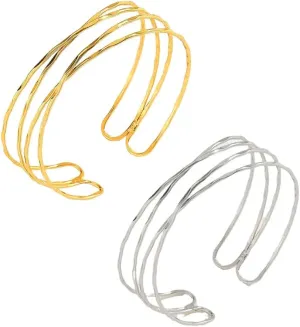 Minimalist Women's Gold Silver Adjustable Arm Bracelet - Dainty Layered Armband Boho Bangle Bracelets - Boho Bangle Armlet Jewelry Gift Set