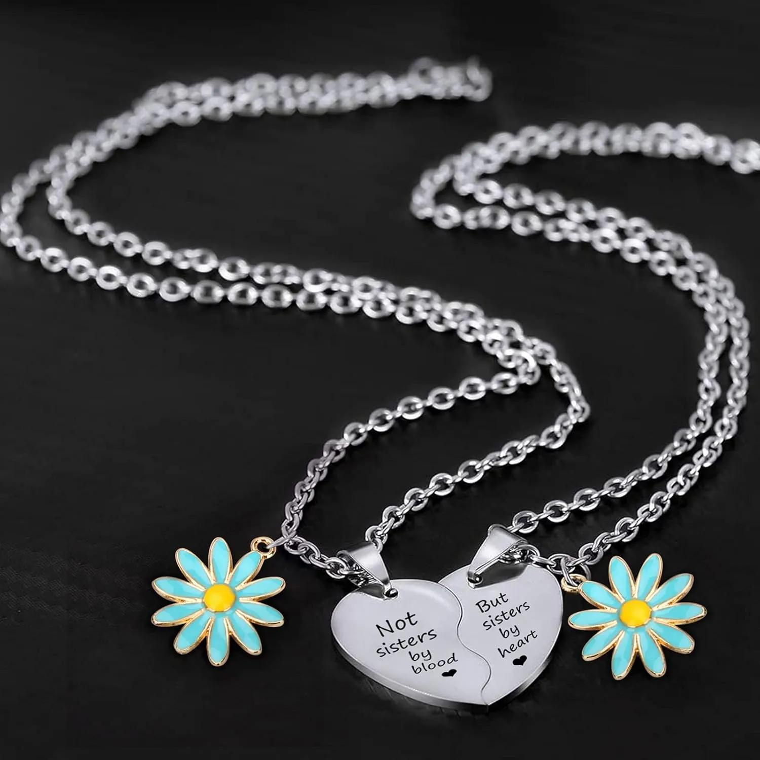 MJartoria BFF Necklace for 2-Split Heart Necklace Not Sisters by Blood Pendant Best Friend Friendship Necklace Set of 2 Valentines Day Gifts for Her