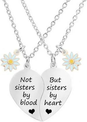 MJartoria BFF Necklace for 2-Split Heart Necklace Not Sisters by Blood Pendant Best Friend Friendship Necklace Set of 2 Valentines Day Gifts for Her
