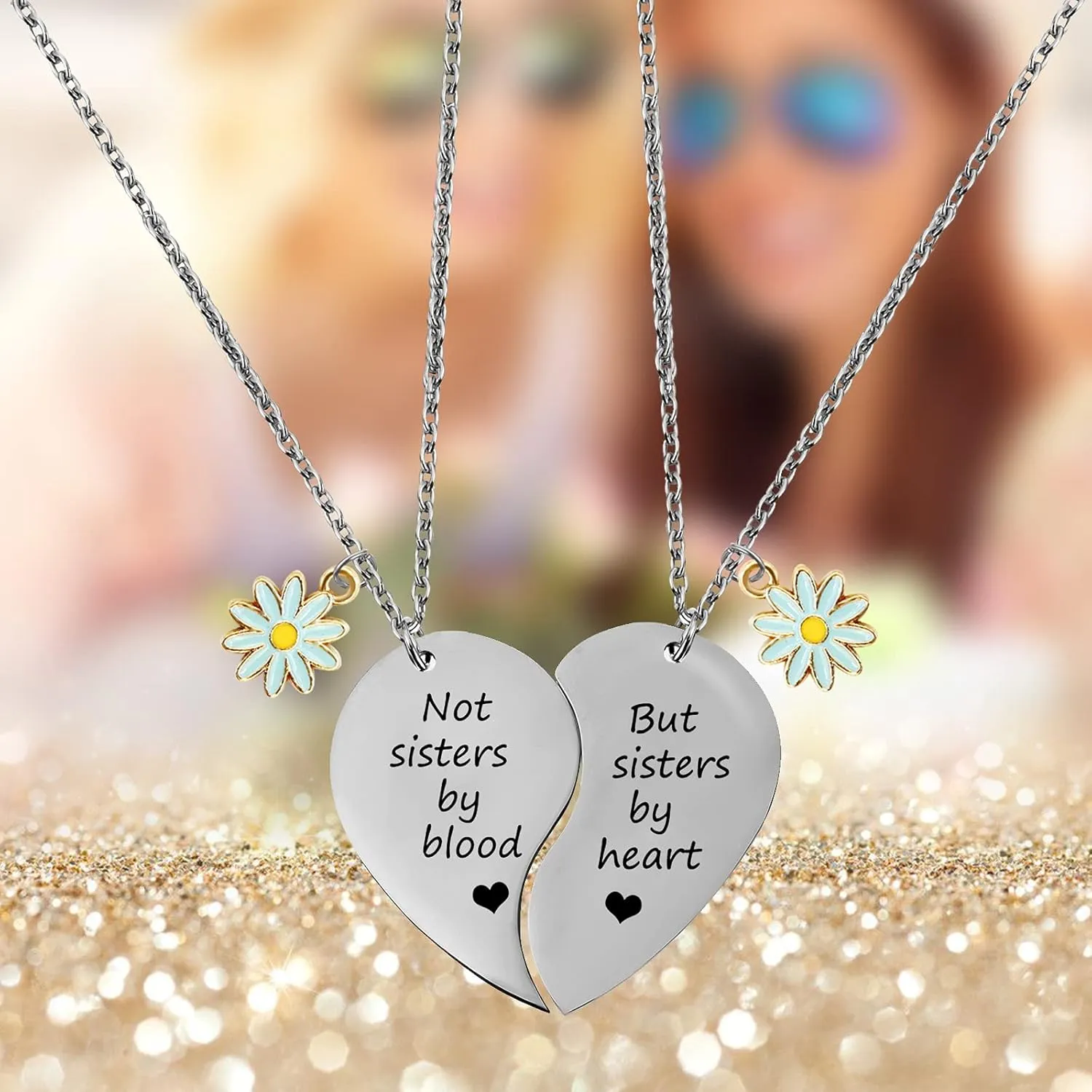 MJartoria BFF Necklace for 2-Split Heart Necklace Not Sisters by Blood Pendant Best Friend Friendship Necklace Set of 2 Valentines Day Gifts for Her