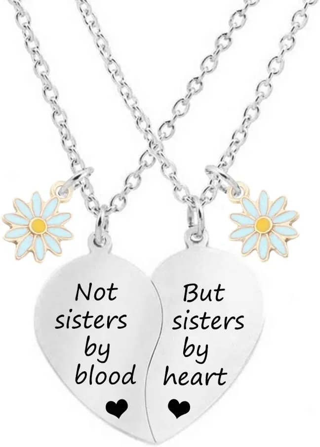 MJartoria BFF Necklace for 2-Split Heart Necklace Not Sisters by Blood Pendant Best Friend Friendship Necklace Set of 2 Valentines Day Gifts for Her