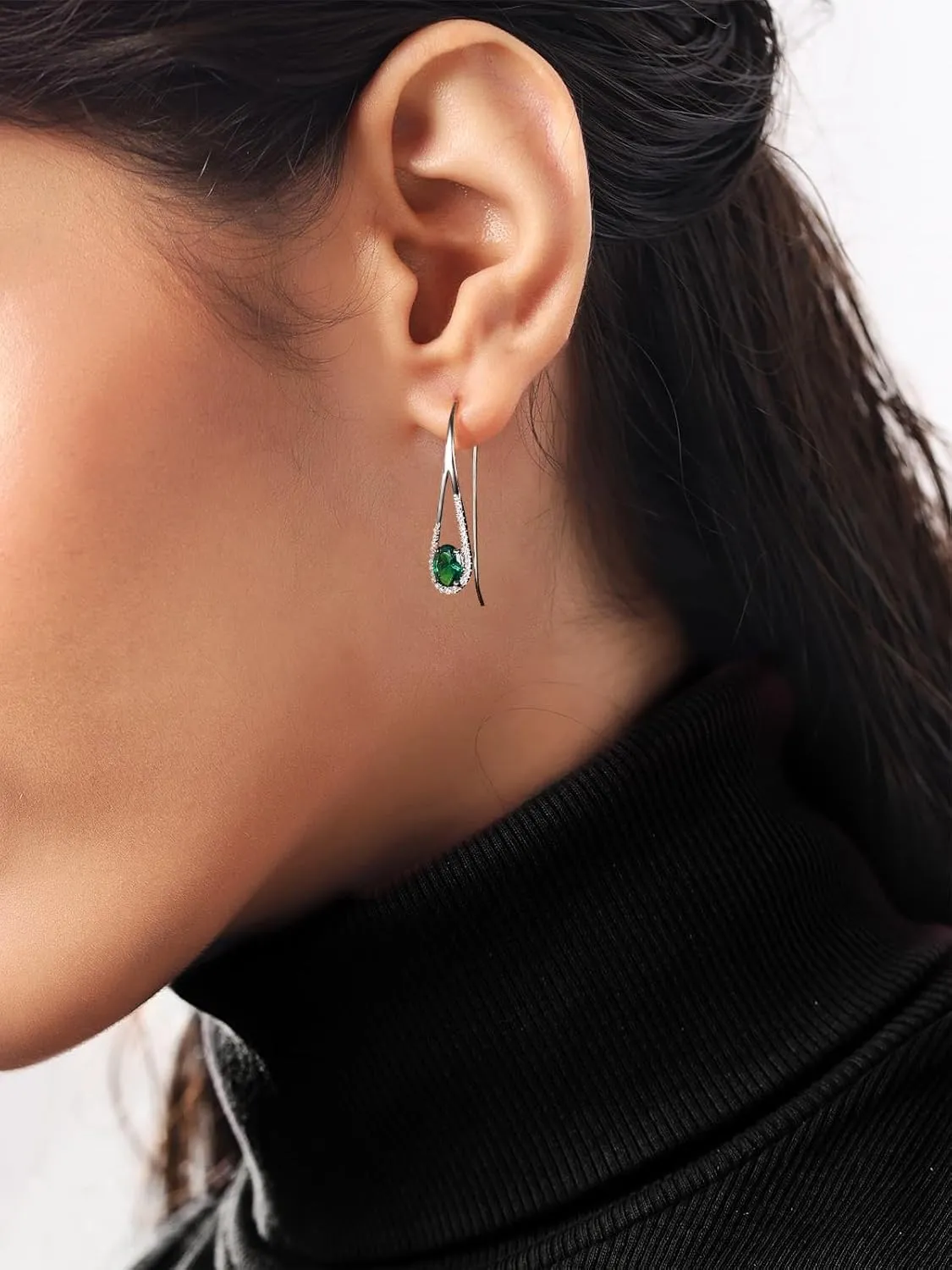 Moissanite 925 Sterling Silver Teardrop Threader Earrings, Anniversary Birthday Christmas Valentine Mothers Day Jewelry, Ideal Gift for Girlfriend Wife Mom Sister