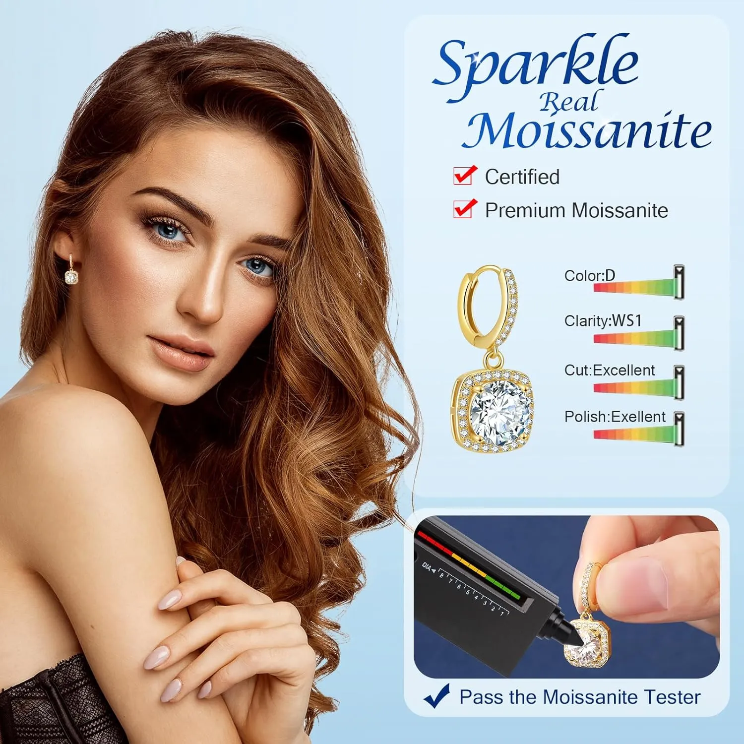 Moissanite Hoop Earrings for Women, 2-6CT 18K White Gold Plated Sterling Silver D Color Drop Dangle Earring, Jewelry for Wife Her Birthday Wedding
