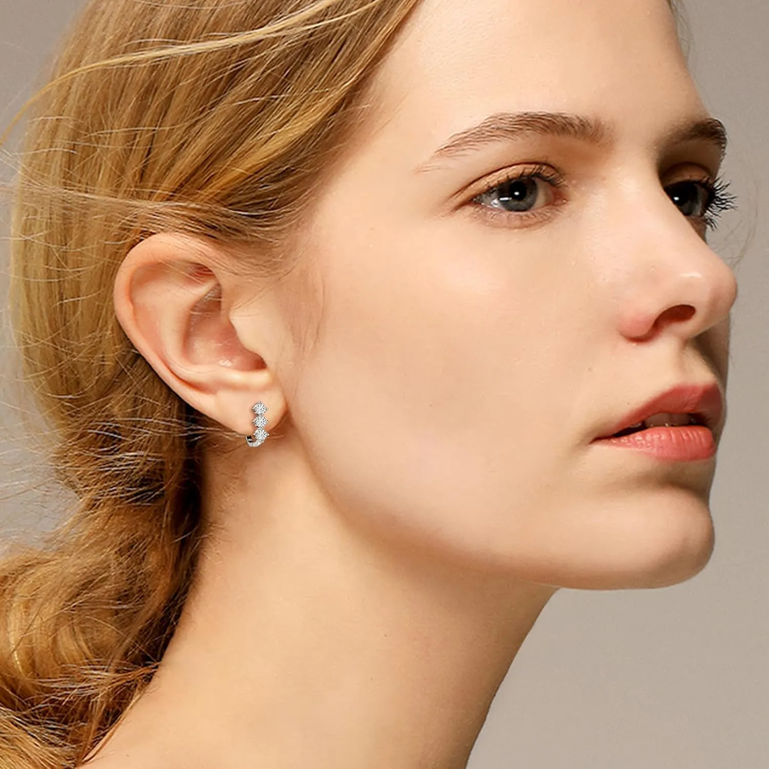 Moissanite Hoop Earrings for Women, Lab Imitation Diamond Huggie Earrings, 18K White Gold Plated D Color Round Cut 925 Sterling Silver Earrings, GRA Certified