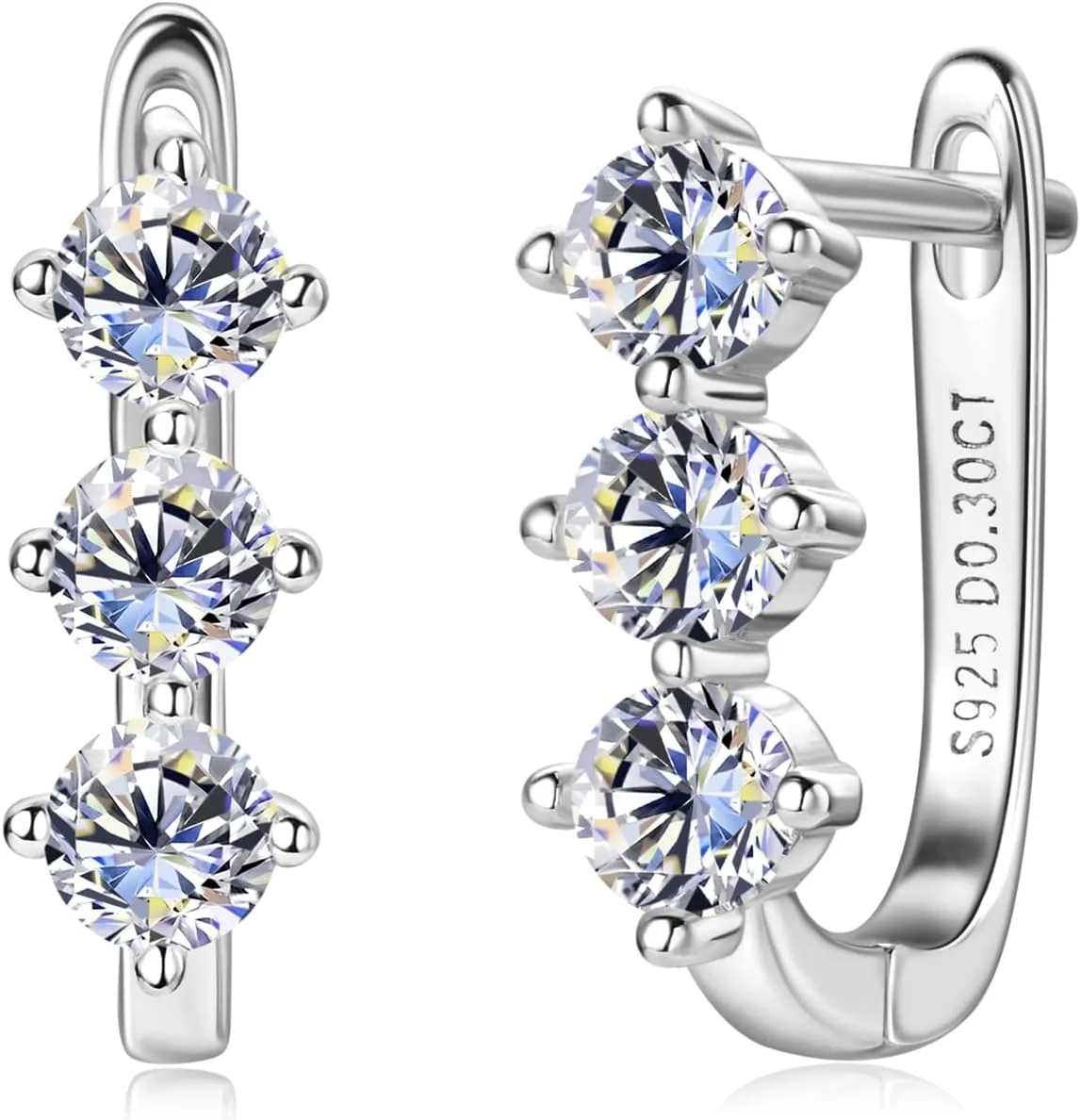 Moissanite Hoop Earrings for Women, Lab Imitation Diamond Huggie Earrings, 18K White Gold Plated D Color Round Cut 925 Sterling Silver Earrings, GRA Certified