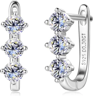 Moissanite Hoop Earrings for Women, Lab Imitation Diamond Huggie Earrings, 18K White Gold Plated D Color Round Cut 925 Sterling Silver Earrings, GRA Certified