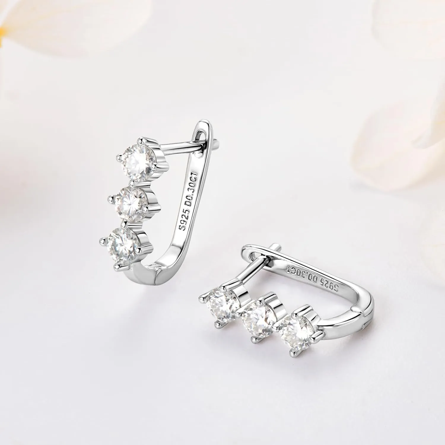 Moissanite Hoop Earrings for Women, Lab Imitation Diamond Huggie Earrings, 18K White Gold Plated D Color Round Cut 925 Sterling Silver Earrings, GRA Certified