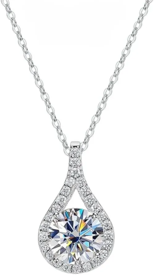 Moissanite Necklace for Women 1-5ct Real Sparkling S925 Sterling Silver Jewelry Water Drop Pendant Girls Birthday Gift