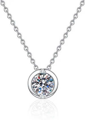 Moissanite Pendant Necklace, 1 Carat Round Moissanite with 925 Sterling Silver Pendant Necklace, Anniversary Mothers Day Jewelry Gifts for Mom Wife,Christmas Valentines Present for Women