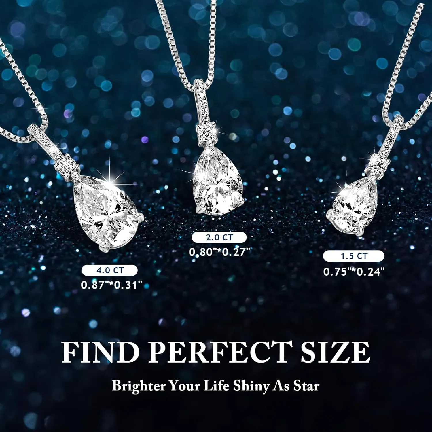 Moissanite Pendant Necklace for Women, 1.5/2/4 CT D Color VVS1 Pear Cut lab-created Imitation Diamond Necklaces, Valentine Anniversary Birthday Jewelry Present for Wife Mom