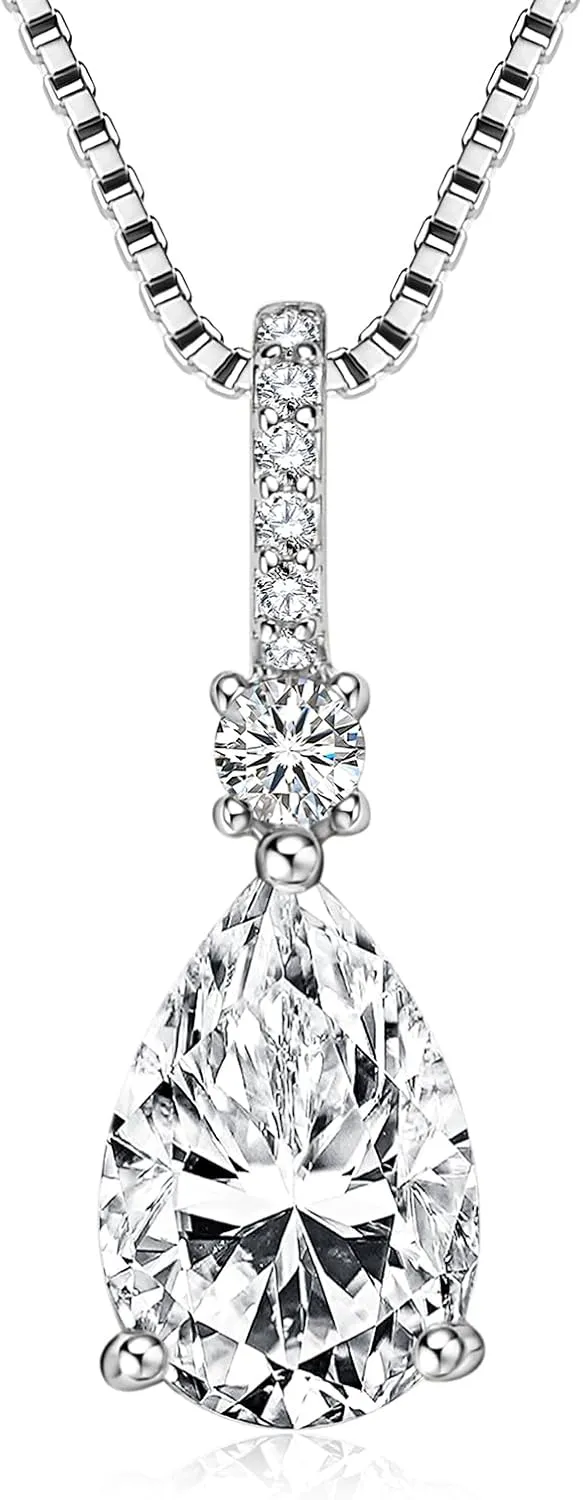 Moissanite Pendant Necklace for Women, 1.5/2/4 CT D Color VVS1 Pear Cut lab-created Imitation Diamond Necklaces, Valentine Anniversary Birthday Jewelry Present for Wife Mom