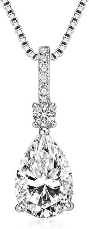 Moissanite Pendant Necklace for Women, 1.5/2/4 CT D Color VVS1 Pear Cut lab-created Imitation Diamond Necklaces, Valentine Anniversary Birthday Jewelry Present for Wife Mom