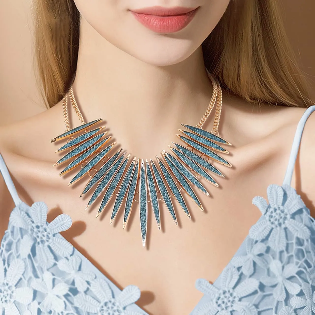 MOLOCH Sparkling Druzy Leaf Choker Necklace Fashion Gold-Tone Collar Necklace Bib Statement Chunky Tribal Necklace Woman Jewelry
