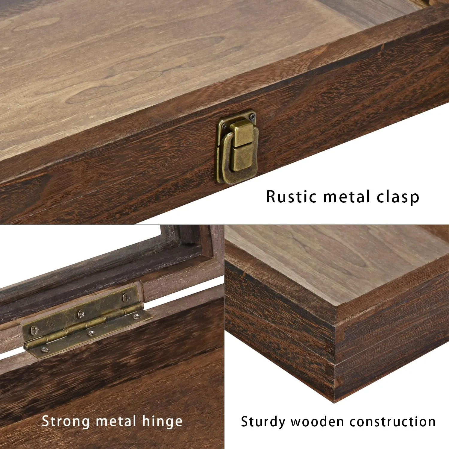 MOOCA Natural Wood Tempered Glass Top Jewelry Display Case Accessories Storage Box with Metal Clasp, Wooden Jewelry Tray for Collectibles, Pocket Knife Display Case, Brown