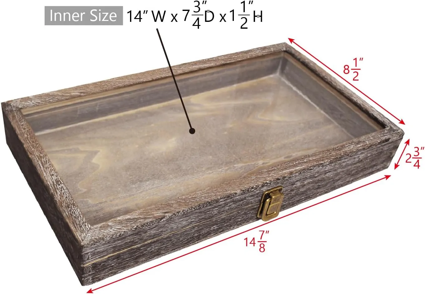 MOOCA Wood Glass Top Jewelry Display Case Accessories Storage, Wooden Jewelry Tray for Collectibles, Pocket Knife Display Case with Metal Clasp and Tempered Glass Top Lid, 2.75 Inch High, Coffee